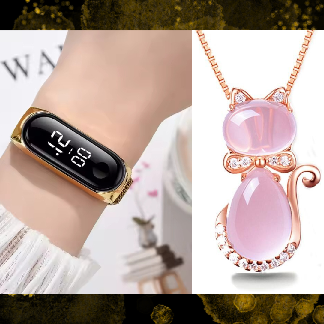 Combo Reloj Led + Collar Gato