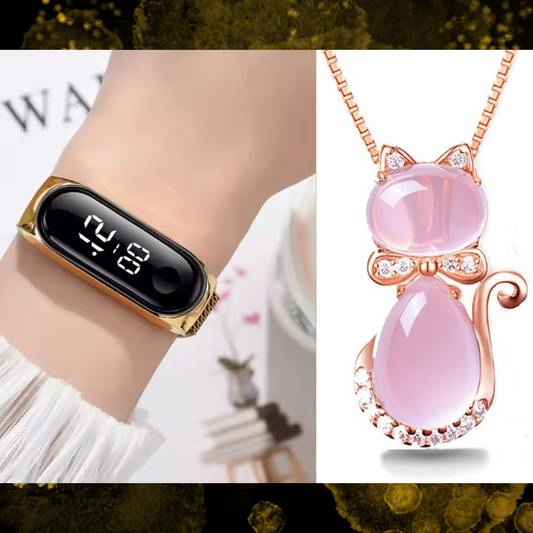 Combo Reloj Led + Collar Gato